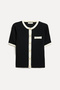 Women's Black Contrast Crew Neck Short Sleeve Cardigan