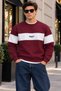Men's Stripe Detailed Believe Printed 3 Thread Raster Crew Neck Sweatshirt