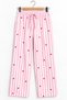 Women's Striped Red Heart Patterned Elastic Waist Lace-Up Comfortable Cut Pajama Bottoms - 4