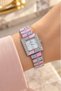 Swiss Women's Wristwatch 22X18 mm with Crystal Stones Steel Case and Bracelet Pink Detail