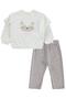 Cat Printed Shoulder Ruffle Set for 0-24 Months - White - 4