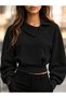 Women's Black Asymmetrical Buttoned Polo Collar Sweatshirt – Oversize Long Sleeve