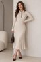 Women's Polo Neck Ribbed Midi Length Knitwear Dress - 3