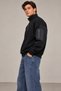 Men's Black Oversize Sweatshirt with Half Zipper, Stand Collar, Sleeve Pockets, 3 Thread Ribbed Winter Sweatshirt - 3