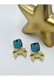 Transparent Square Cut Bow Earrings (Premium Series) Blue - 3
