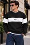 Men's Stripe Detailed Believe Printed 3 Thread Raster Crew Neck Sweatshirt