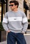 Men's Stripe Detailed Believe Printed 3 Thread Raster Crew Neck Sweatshirt