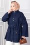 High Collar Zippered Denim Jacket - Trench Coat Navy Blue