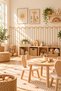 Beige Striped Wall Sticker + Self-Adhesive Wooden Border |   Baby and Children's Room Wall Decoration - 3