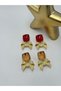Transparent Square Cut Bow Earrings (Premium Series) Red