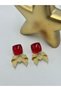 Transparent Square Cut Bow Earrings (Premium Series) Red - 3