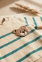 Baby Teddy Embroidered Striped Sweatshirt and Green Bottom Sweatpants Set - 100% Cotton, Soft Textured Fabric - 6