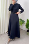Scuba Faux Leather Belted Dress 0045 - Dark Blue - 4