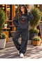 Women's Bitter Coffee Cat and Tea Printed Hooded Sweatshirt Set - Sweatshirt with Kangaroo Pockets and Straight-Leg Bottoms