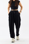 Velvet Pleated Black Jogger Women's Trousers Coc3623 - 5