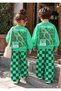 Crocodile Embossed Printed Sweatshirt Checkered Tracksuit Girls & Boys 3-Piece Top and Bottom Set