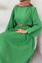 طقم كتان مع تنورة واسعة 31287 - أخضر - 2