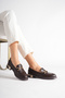 Women's Genuine Leather Daily Wear Buckle Detailed Loafer Shoes