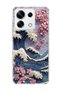 Redmi Note 13 Pro 5g Compatible Wave and Cherry Blossom Printed Transparent Phone Case