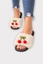 Women's Warm Plush Cherry Detailed House Slippers Cream - 3