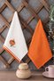 Set of 2 Embroidered Kitchen Towels - 100% Cotton, Orange, Pumpkin Pattern - 40X60 cm - Orange