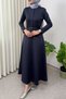 Scuba Faux Leather Belted Dress 0045 - Dark Blue - 2