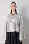 Women's Black Crop Wide Sleeve Oversize Basic Striped T-Shirt 32077 - 2