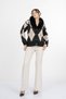 Women's Winter Black Rosalinde Plush-Collar Diamond Patterned Knit Cardigan 26502