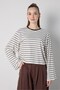 Women's Brown Crop Wide Sleeve Oversize Basic Striped T-Shirt 32077 - 2