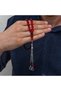 Red and Black Crimped Amber Prayer Beads with Metal Tassels - 2