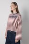 Women's Burgundy Crop Wide Sleeve Oversize Printed Striped Sweatshirt 32078 - 3