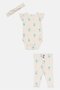 Toddlers Girls 3 Pcs Floral Print Bodysuit And Pants With Headband Set, Multicolor - 2