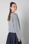 Women's Navy Blue Crop Wide Sleeve Oversize Printed Striped Sweatshirt 32078 - 6