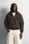 Men's Leather Pocket Detailed Zippered Hooded Oversize Sweatshirt - 2