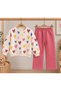 Girl's Three-Threaded Colorful Heart Patterned Sweatshirt and Sweatpants 2-Piece Set - 2