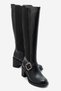 South Black Rubber Detailed Buckle Women's Thick Heeled Boots