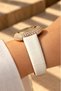 Swiss Women's Wristwatch Rose Gold Color Steel 33mm with Crystal Stones White Dial with Real Leather Strap - 2