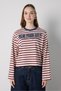 Women's Burgundy Crop Wide Sleeve Oversize Printed Striped Sweatshirt 32078 - 2