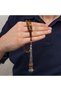 Metal Tasseled Walnut Patterned Capsule Cut Crimped Amber Prayer Beads - 8