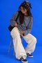 Women's Baby Blue Brown Striped Crew Neck Oversize Longsleeve Sweatshirt - 2