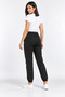 Women's Black 3-Thread Combed Cotton Shredded Sweatpants with Double Pockets and Elastic Cuffs - 4