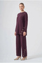706 Front Cross Button Detail Trouser Suit Burgundy - 5