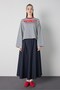Women's Navy Blue Crop Wide Sleeve Oversize Printed Striped Sweatshirt 32078 - 7