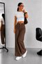 Women's Brown High-Waisted Wide-Leg Pants – Double Button Wide Leg Comfortable Fit - 5