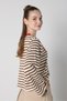 Women's Brown Crop Wide Sleeve Oversize Printed Striped Sweatshirt 32078 - 5
