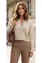Chickpea-Colored Front-Buttoned, Side-Slit, Crew-Neck Short Cardigan