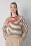 Women's Brown Crop Wide Sleeve Oversize Printed Striped Sweatshirt 32078