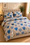 MZDT 6-Piece Cotton Bedding Set – 100% Cotton, 125 GSM, 1 Fitted Sheet, 1 Duvet Cover & 4 Pillowcases, Soft, Breathable & Durable (Patchwork Heart Print, King)