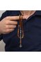 Metal Tasseled Walnut Patterned Capsule Cut Crimped Amber Prayer Beads - 7