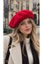 Red Soft Textured Feathered French Painter Beret and Gloves Set of 2 - 2